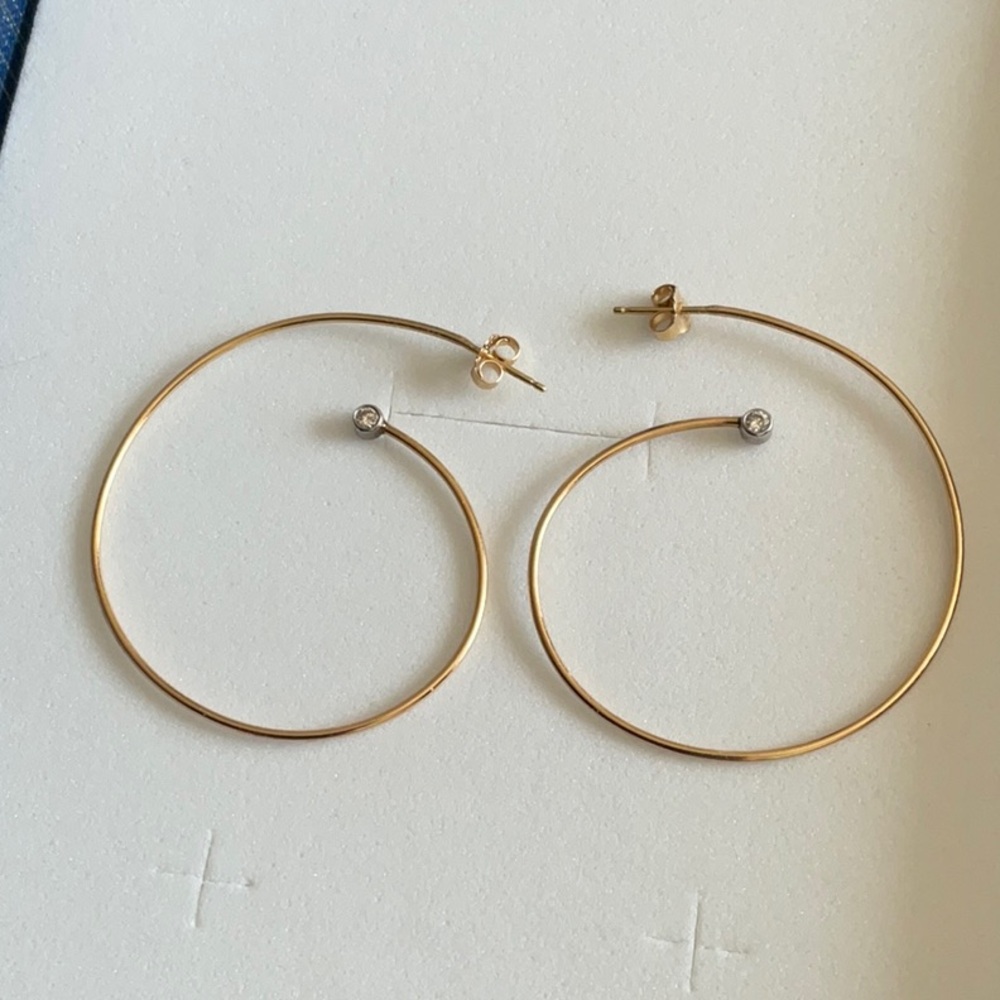 14k Gold Hoop Earrings with diamond Stud